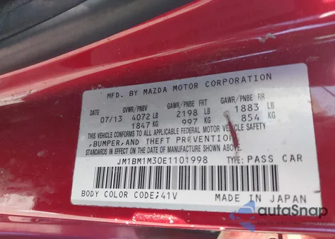 2014 Mazda Mazda3 S Grand Touring from USA, damaged, VIN JM1BM1M30E1101998